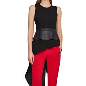 Black Asymmetrical Top with Leather Detail